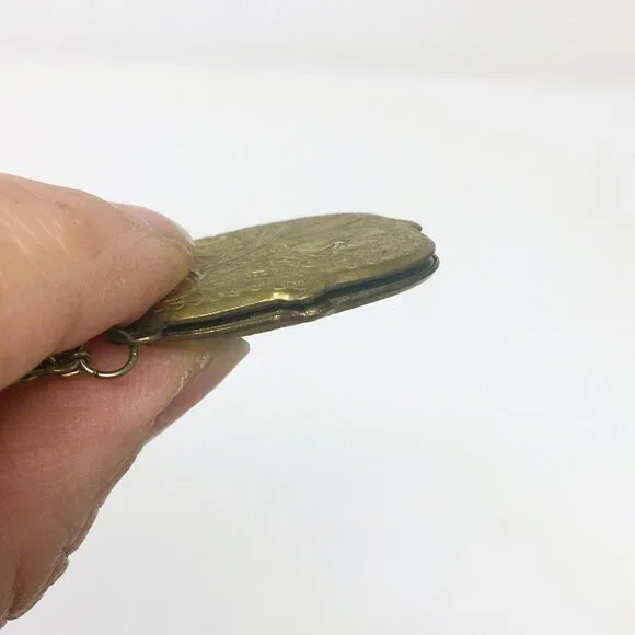 Vintage Hexagonal Ornate Floral Embossed Brass Locket Choker Necklace - Picture 10 of 16